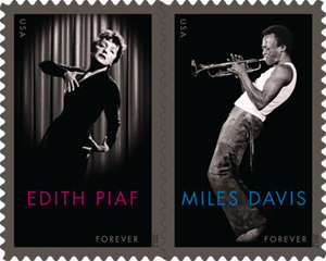 Edith Piaf and Miles Davis Forever Stamp